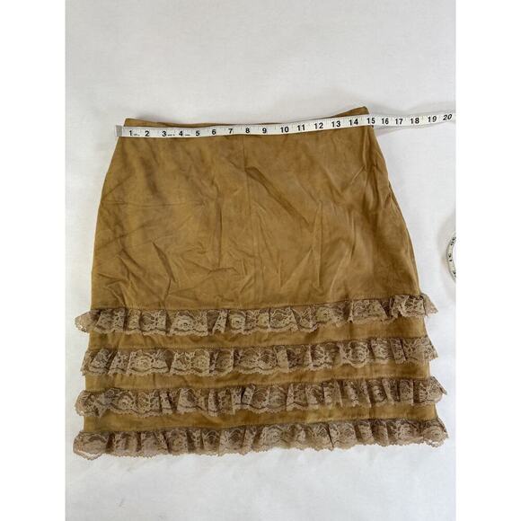 5/48 Genuine Leather Skirt Tiered Boho Lace Tan Neutral Size 8 Western Cottage - Picture 3 of 7